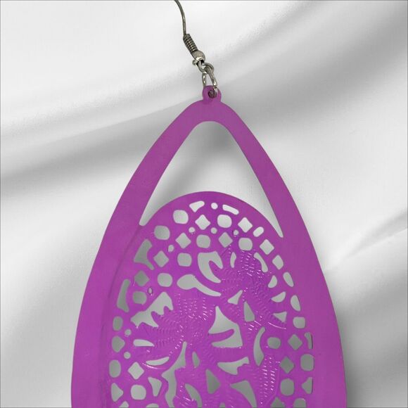 Vintage Purple Tone Open Work Drop Earrings Style Chic Fashion Elegant VTG NWOT - Picture 8 of 10